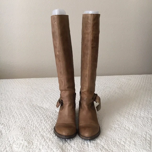 Anthropologie SixtySeven 67 Martingale Bow Leather Riding Boots Brown Women's - Picture 2 of 16